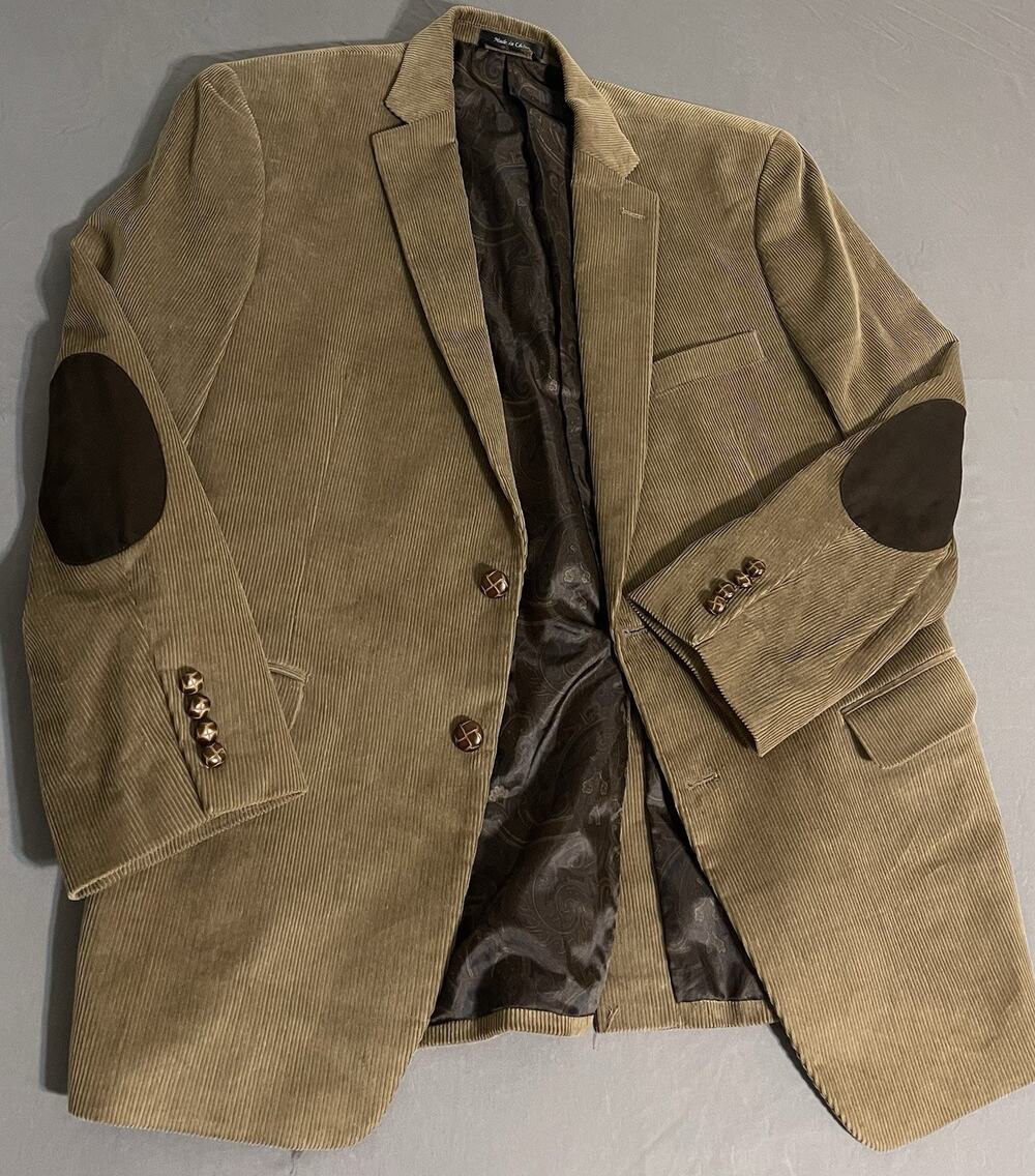Lauren Ralph Lauren Corduroy Blazer Suede Elbow Patches Tan XL Paisley Lining